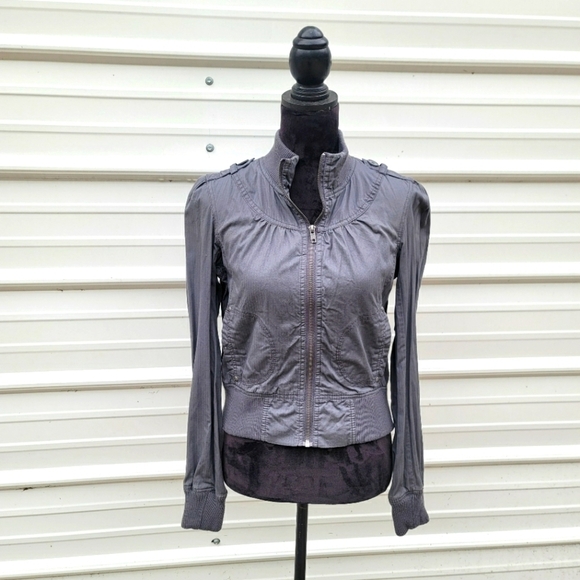 Miley Cyrus Max Azria Juniors Sz L Jacket Zip Lightweight Casual Gray Pockets - Picture 1 of 10
